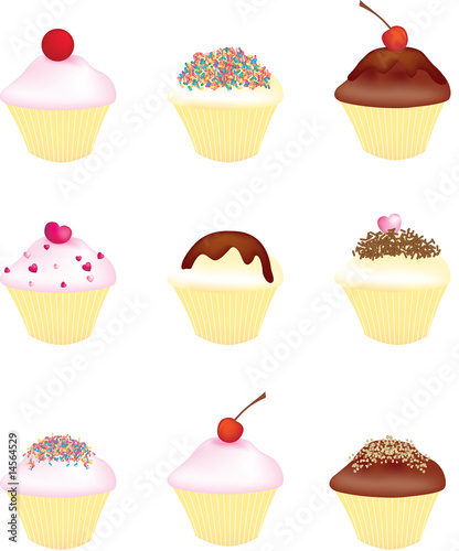 illustration set of cute cup cakes and fairy cakes