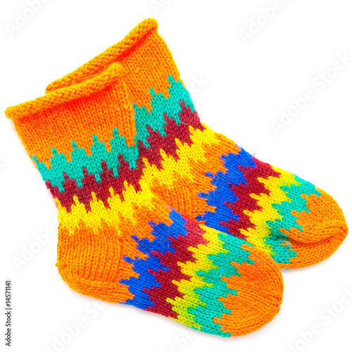 Colorful wool socks isolated on white