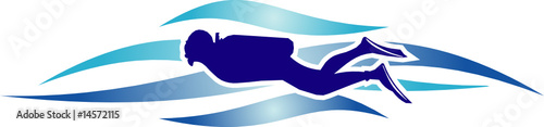 Diver abstract illustration with waves on the white background