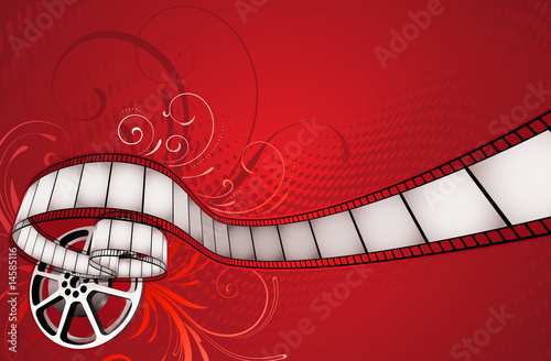 red floral abstract background with film and film reel