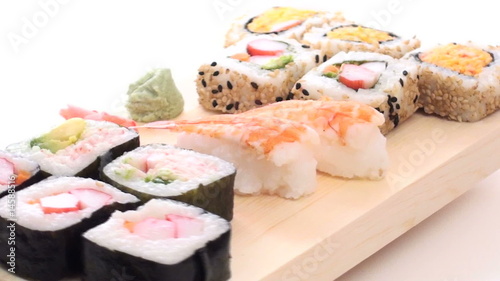 Sushi zoom out against white - HD
