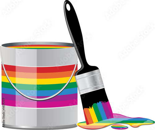 rainbow paint tin and brush