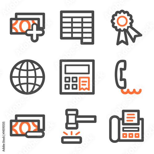 Finance web icons set 2, orange and gray contour series