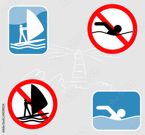 Wind-surfing and swimming  signs.