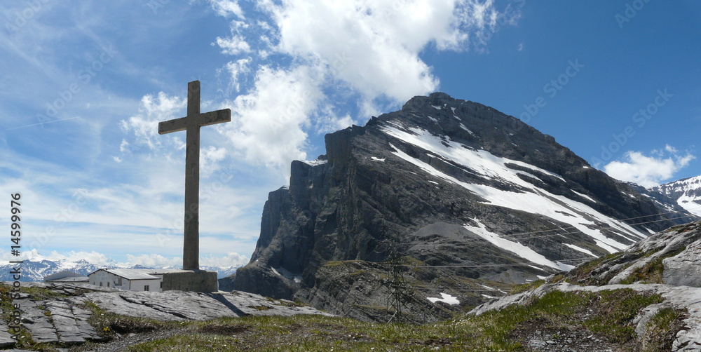 cross on top of mountain gemmipass switzerland cross on top of mountain gemmipass switzerland