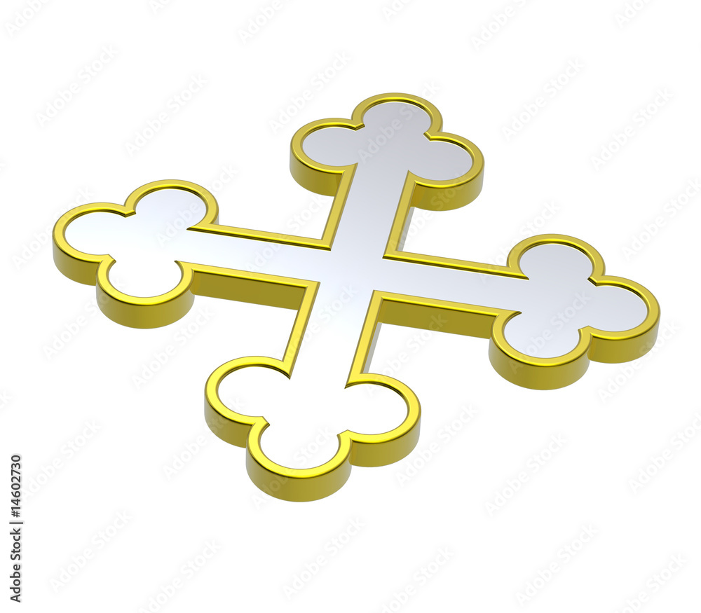 Silver with gold frame heraldic cross isolated on white. Silver with gold frame heraldic cross isolated on white.