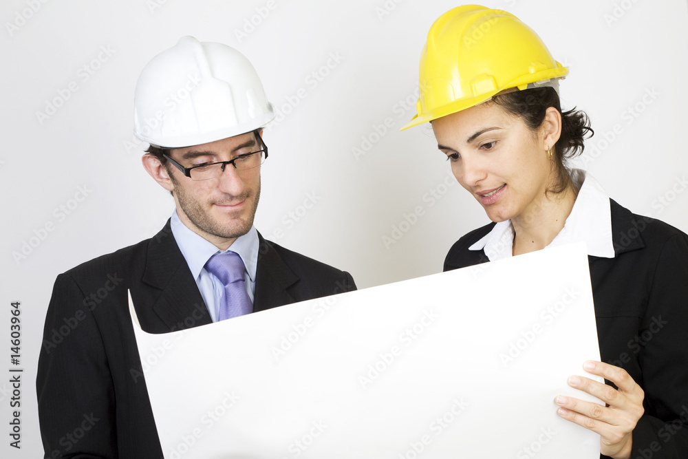 Engineer and client looking on project Engineer and client looking on project