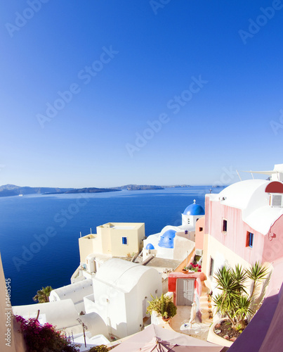 Fototapeta Naklejka Na Ścianę i Meble -  santorini greek island scene blue dome churches aegean sea