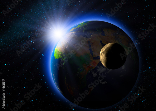 Our planet with his moon photo