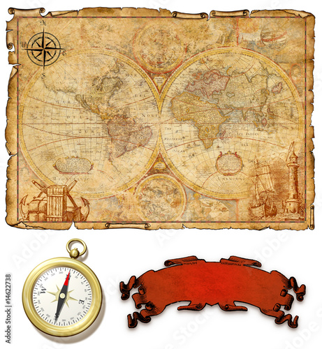 An ancient map with compass.