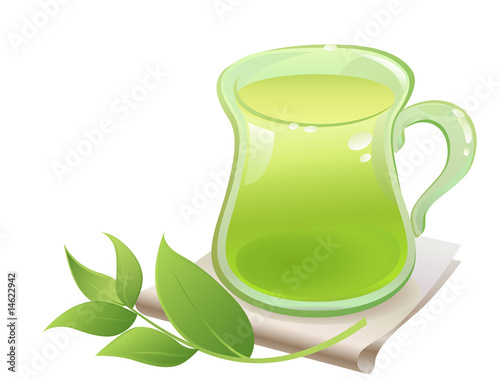 Green tea in glass cup