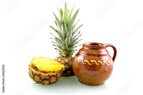 Fresh slice pineapple with can on white background