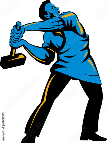 Worker slinging a sledge hammer