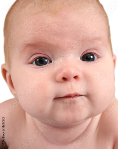 Emotions of the baby on a white background