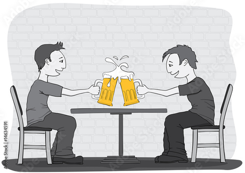 two friends drinking beer in the pub