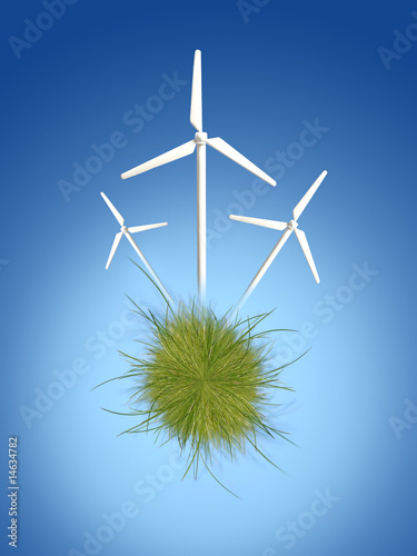 Wind turbines and littre green planet. photo