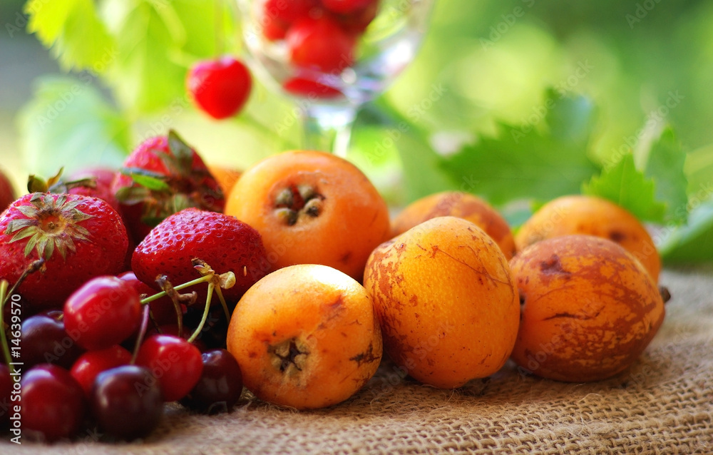 Strawberries, cherries and loquats.