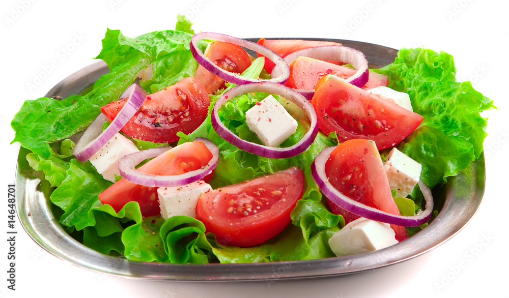 Greek salad with tomatoes cheese, herbs and onions Greek salad with tomatoes cheese, herbs and onions