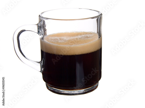 glass cap coffee with foam on white background