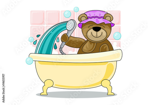 teddy bear taking a shower