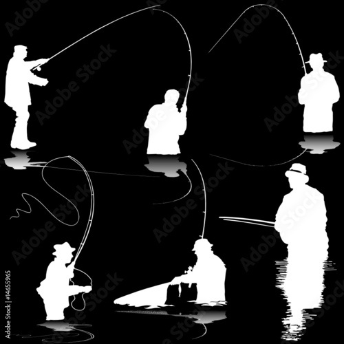 fishing white vector silhouettes