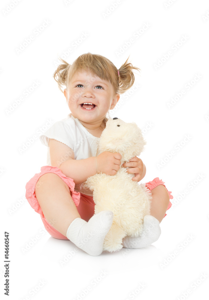 Small smiling girl with toy bear Small smiling girl with toy bear
