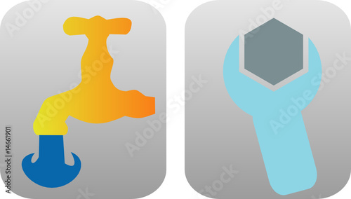 Faucet and tools, abstract icon illustration photo