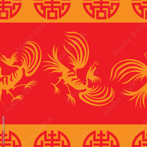Fototapeta Naklejka Na Ścianę i Meble -  Seamless chinese dragon-bird pattern on striped red background