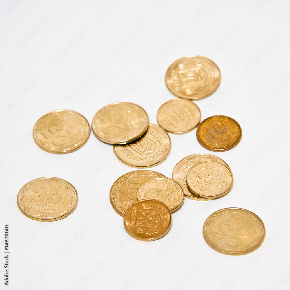 Ukrainian coins isolated over white background Ukrainian coins isolated over white background