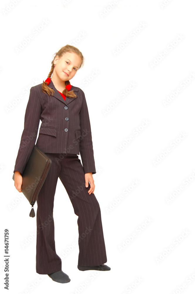 School girl with a notebook isolated over a white background School girl with a notebook isolated over a white background