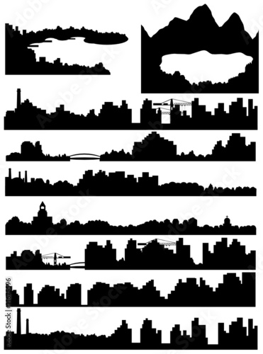 Illustration of city, sea and lake skyline