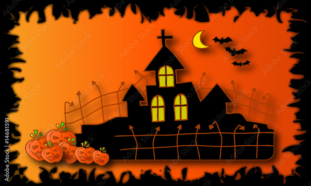 Halloween house postcard