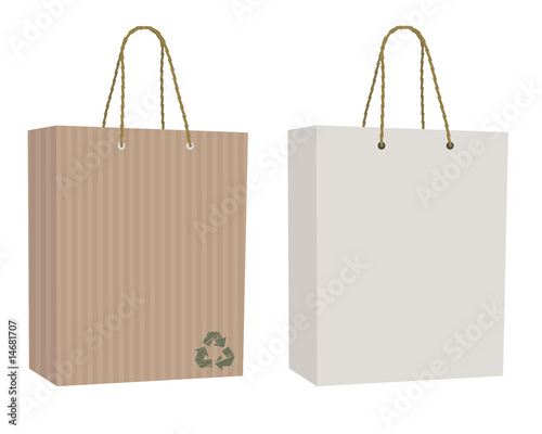 bags isolated on white, one brown paper, one plain