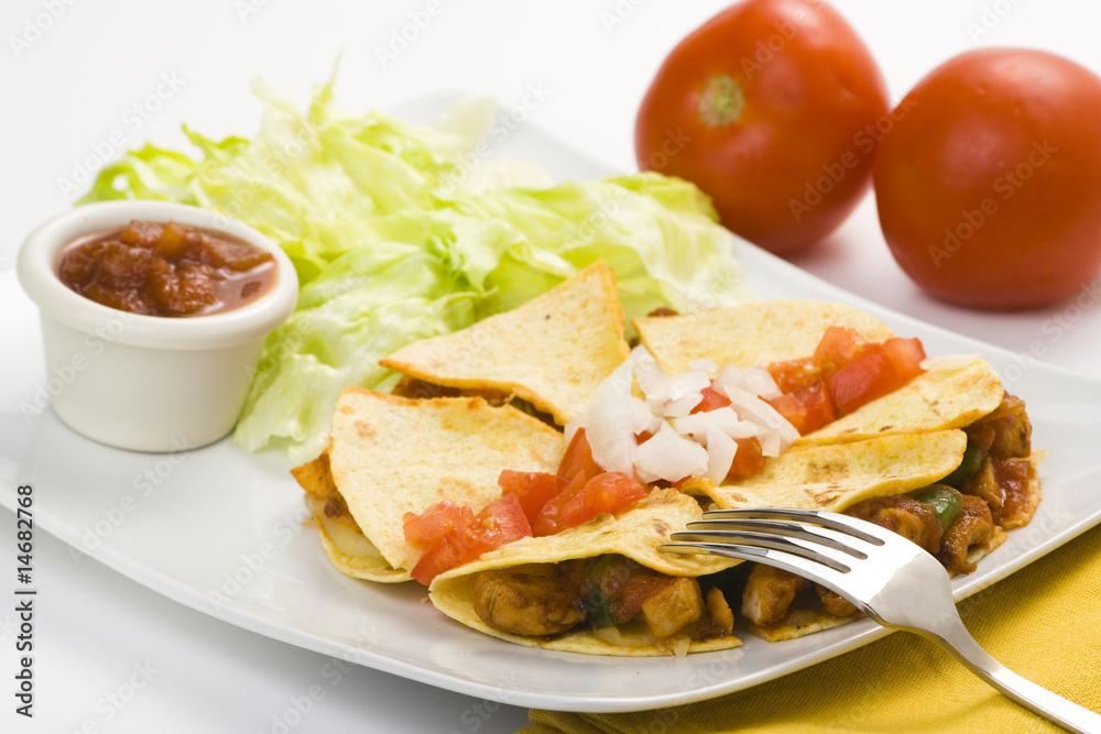 delicious chicken quesadilla and fresh vegetables delicious chicken quesadilla and fresh vegetables