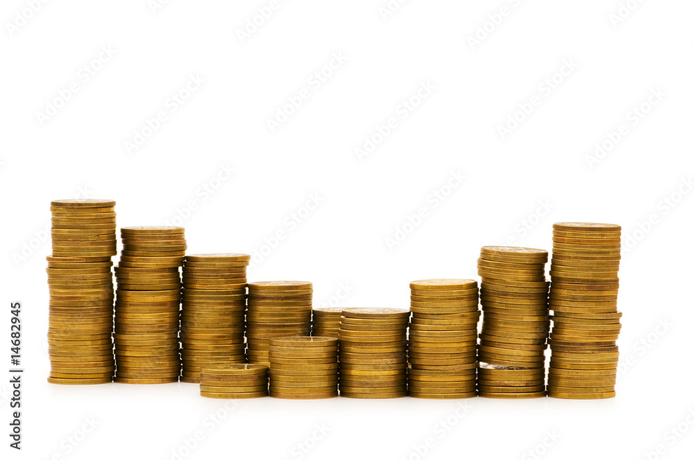 Stack of coins isolated on the white Stack of coins isolated on the white