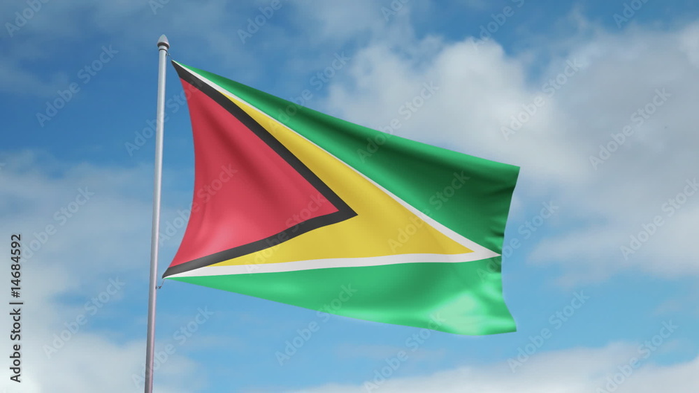 HD 1080p flag of Guyana. Seamless loop.