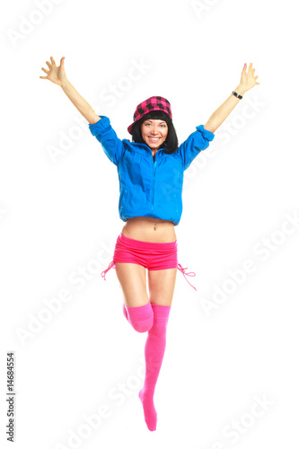 Fototapeta Naklejka Na Ścianę i Meble -  happy jumping girl