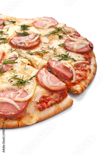 sliced sausage and onion pizza