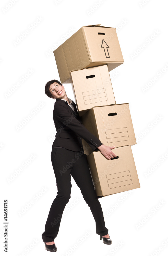 Woman with four boxes Woman with four boxes