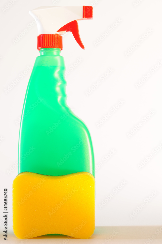 Sponge and cleaning liquid. Sponge and cleaning liquid.