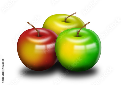 three multi-coloured apples