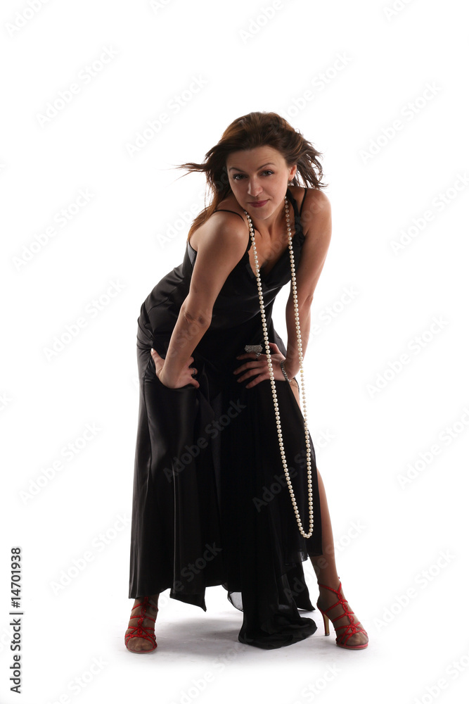 Girl in black dress isolated on white background Girl in black dress isolated on white background