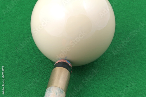 close up cue tip white ball baize photo