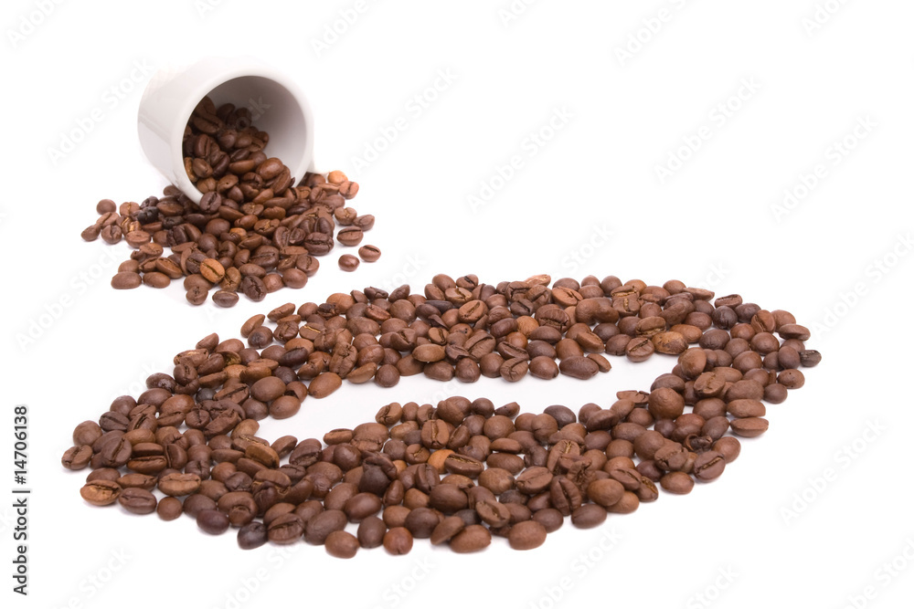 Cup of coffee, full of beans