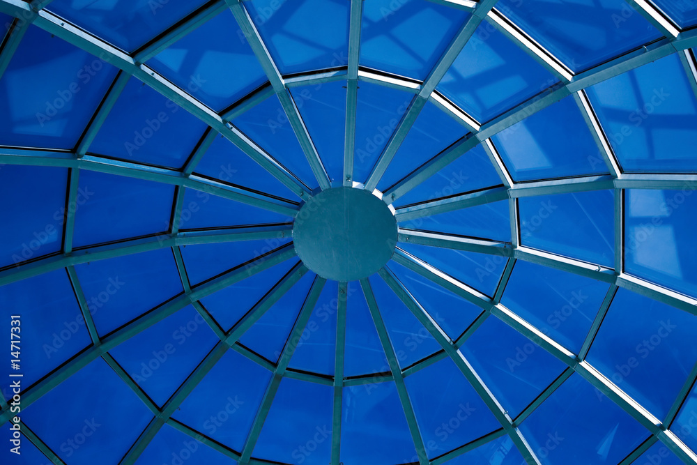 Blue abstract ceiling in office