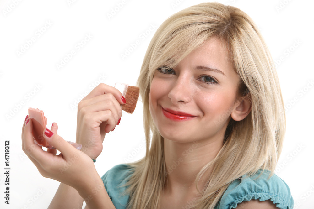Blonde doing make up Blonde doing make up