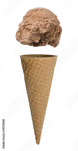 Chocolate Ice Cream Cone on White
