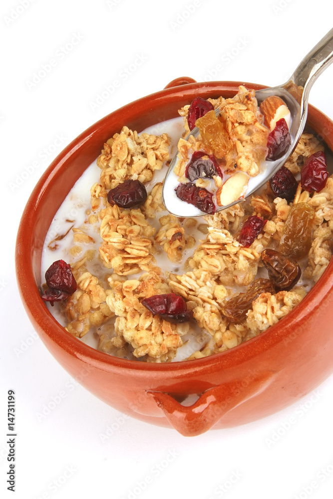 pot full of granola with nuts pot full of granola with nuts