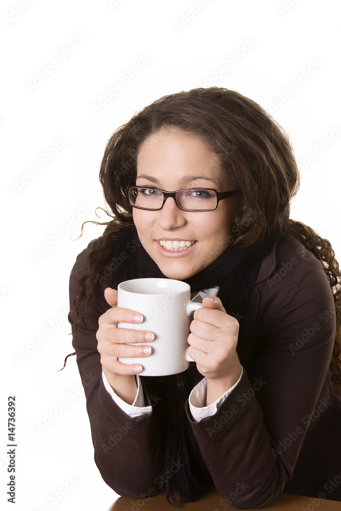 Smiling young beautiful girl with a cup in her hand Smiling young beautiful girl with a cup in her hand
