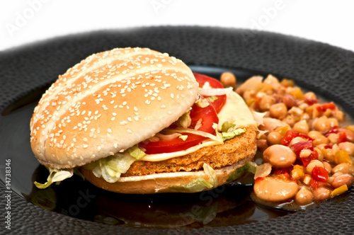 Chicken burger with bean sallad